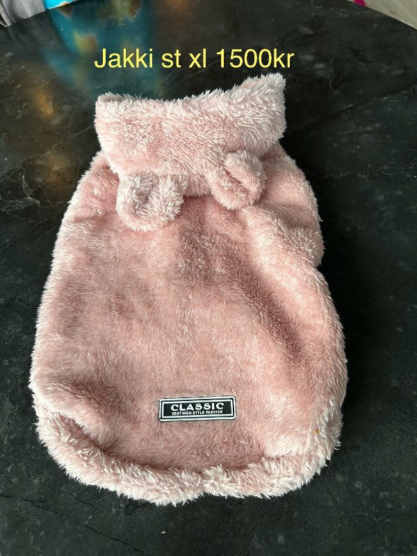 Bleik jakki loð m.eyrum XL