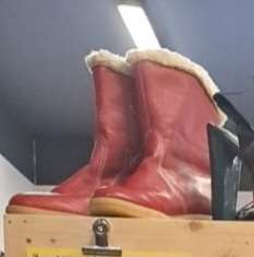 Rauð leður stígvél kuldaskór vintage