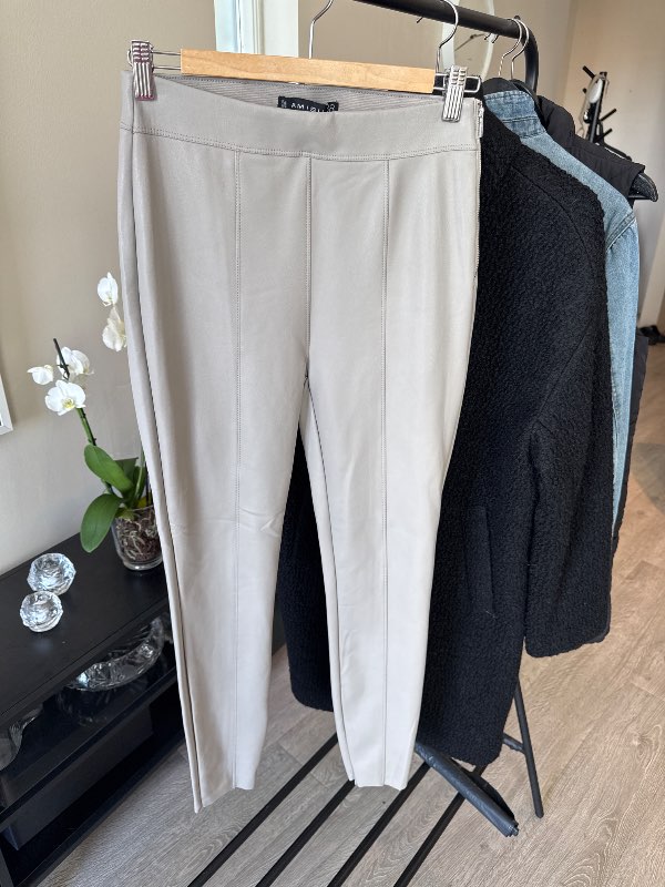 Pleður buxur ljósgráar stretch