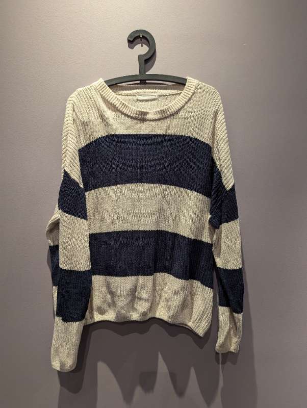 prjónapeysa rönd. dblá hvít