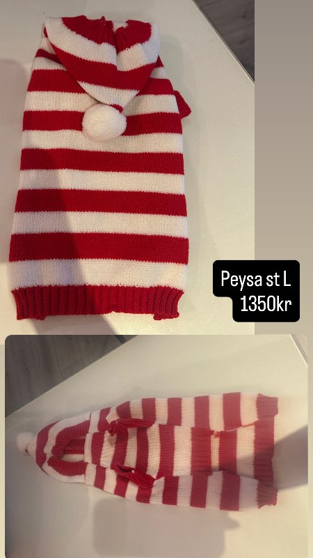 Rauð&hvít röndótt hunda peysa L
