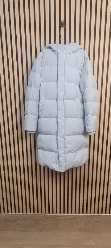 uniqlo, dúnúlpa, ljósblá, síð