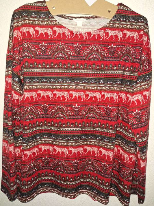 Langerma peysa mynstruð XL