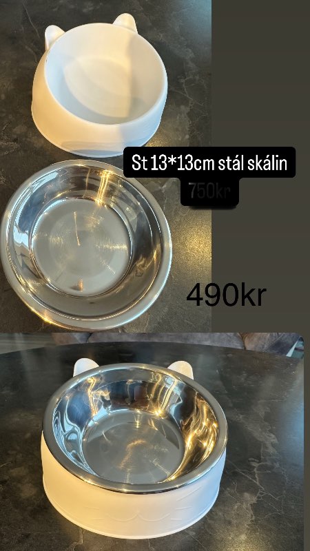 Skál með eyrum hvít+stál