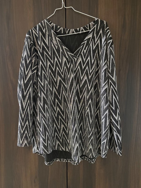 Silfur og svört glimmer blússa