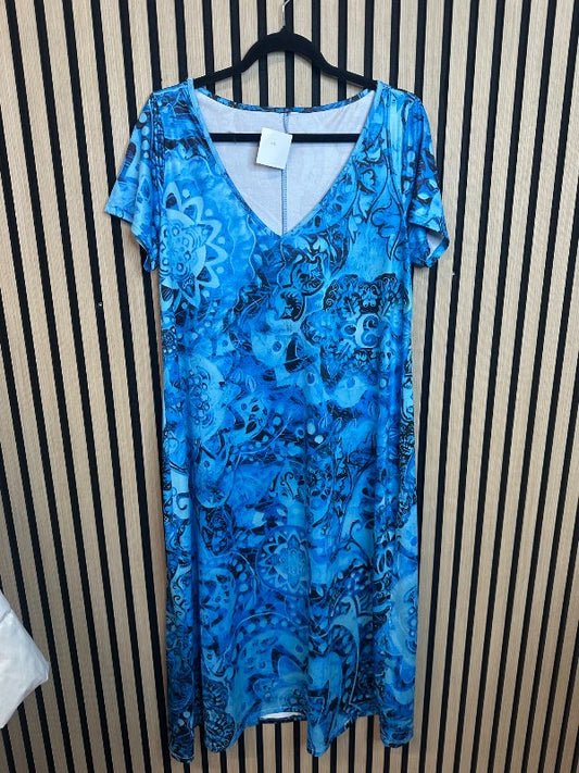 Blár Kjóll m/munstri