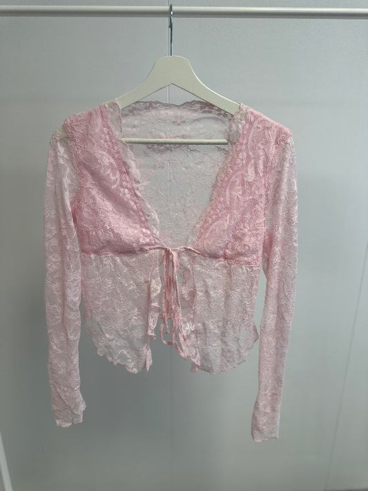 Frilled lace top (bleikur)