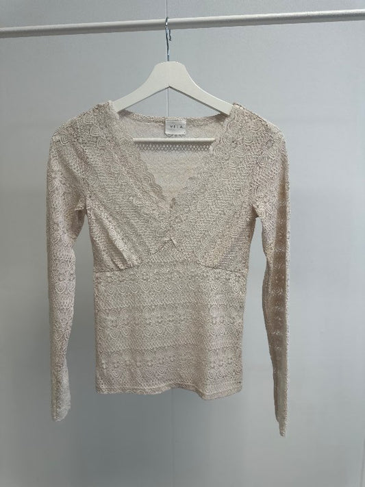 VILA blúndu-langerma (kremað)