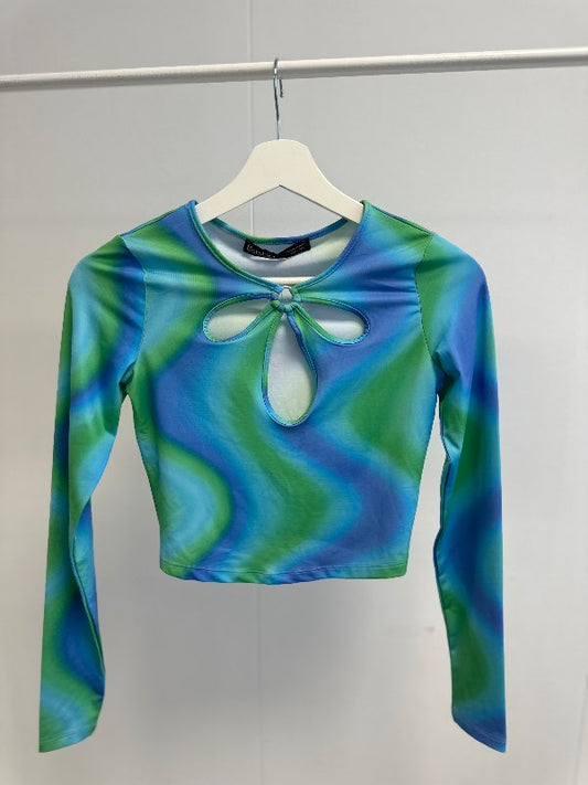 BERSHKA langerma (blár&grænn)