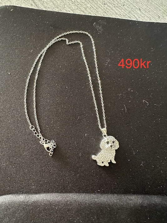 Bichon hálsmen með steinum silfrað