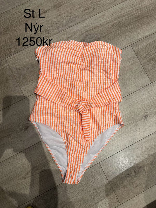 Nýr sundbolur L röndótt appelsínugul&hvítur