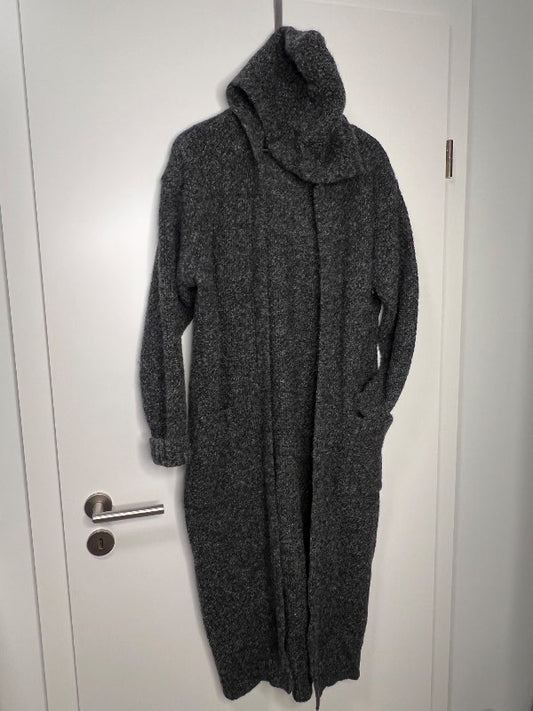 Síð ullarpeysa m/hettu +vösum