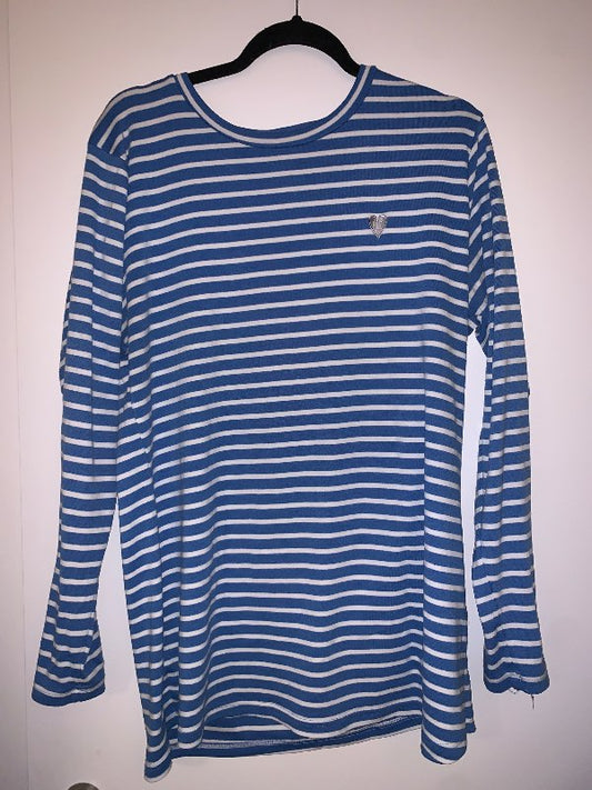 Röndótt blá langermapeysa