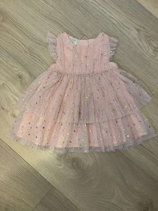 Bleikur tjullkjóll með gullstjörnum