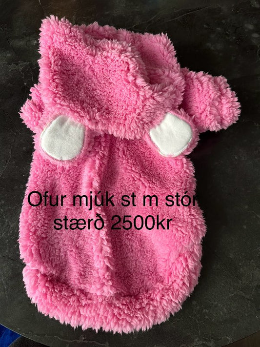 Bleik þykk loð peysa eyru M/XL