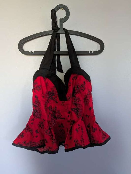 Rauður peplum toppur